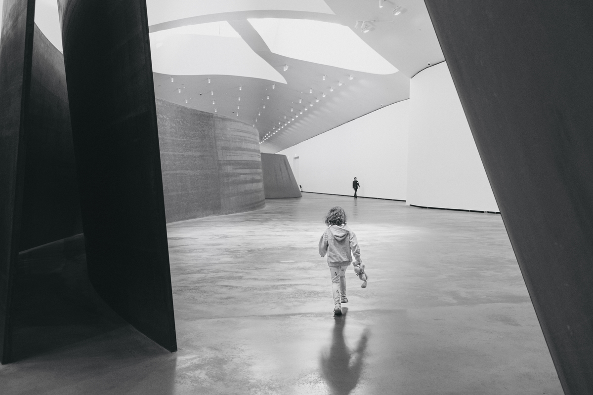 a child walking into the background